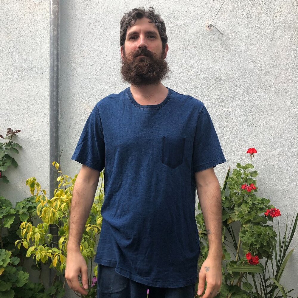 Indigo Dyed 100% Cotton Short Sleeve Tee Size L